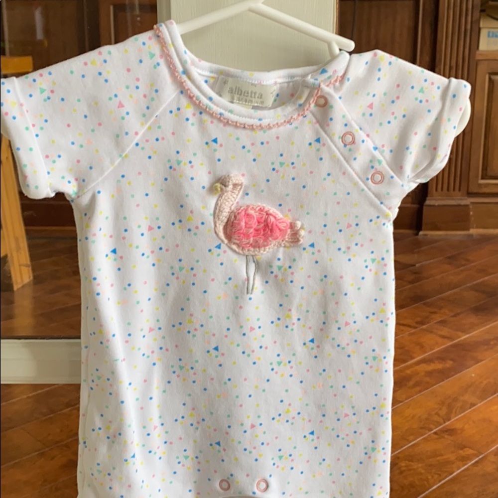 Albetta short sleeve romper w! flamingo appliqué